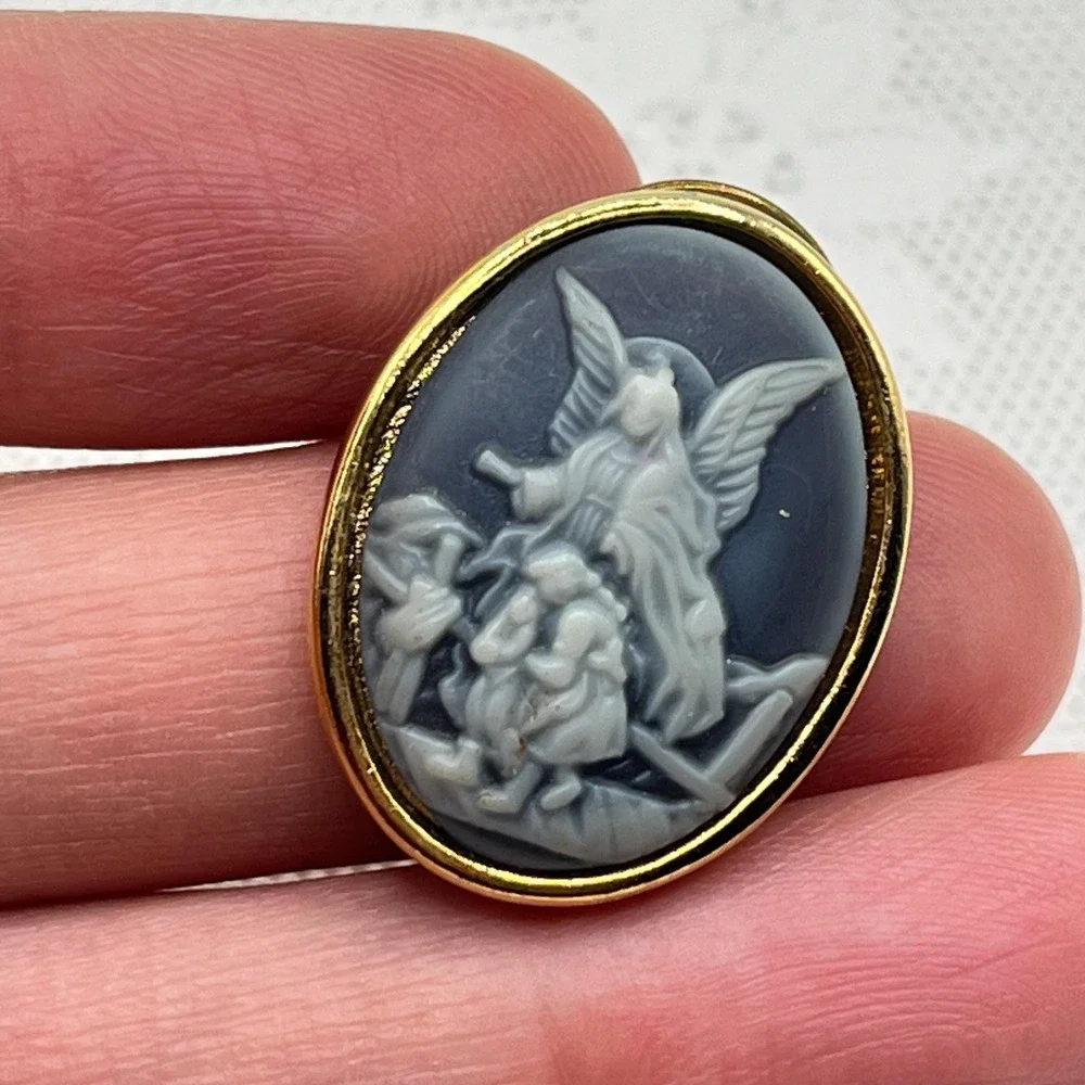 Vintage Dainty Guardian Angel Oval Cameo Scatter Pin | Comes w/ Organza Gift Bag